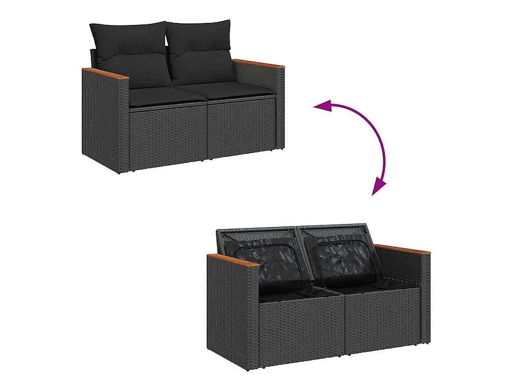 9-tlg. Garten-Sofagarnitur mit Kissen Schwarz Poly Rattan