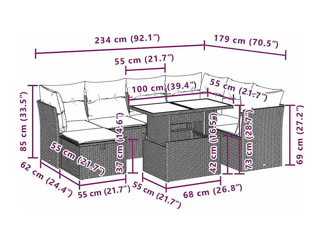 Set Divano da Giardino 8 pz con Cuscini Beige in Polyrattan