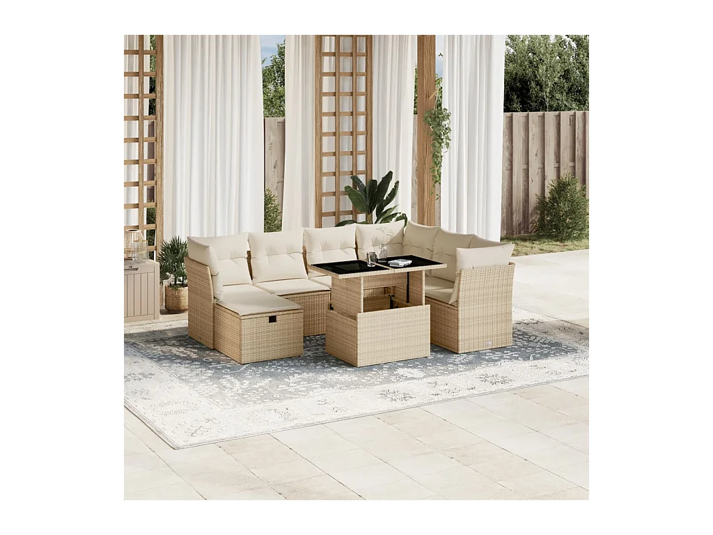 Set Divano da Giardino 8 pz con Cuscini Beige in Polyrattan
