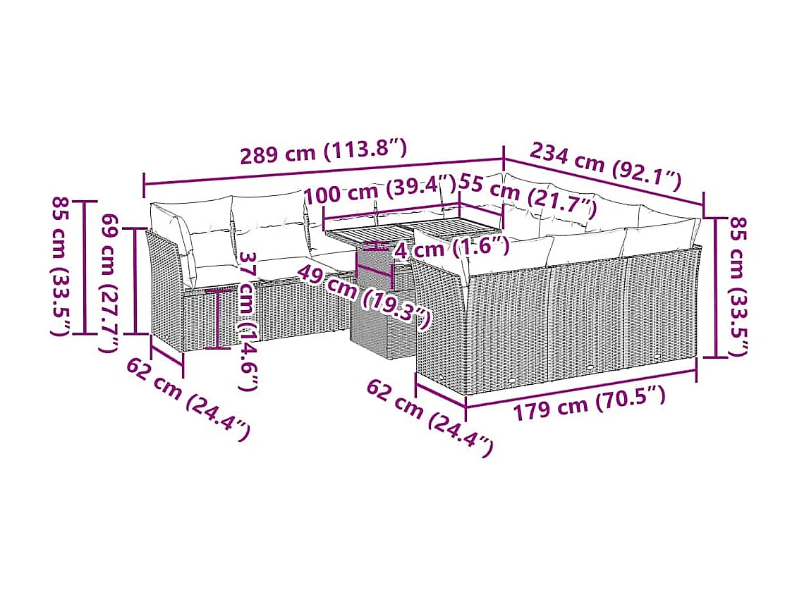 11-tlg. Garten-Sofagarnitur mit Kissen Schwarz Poly Rattan