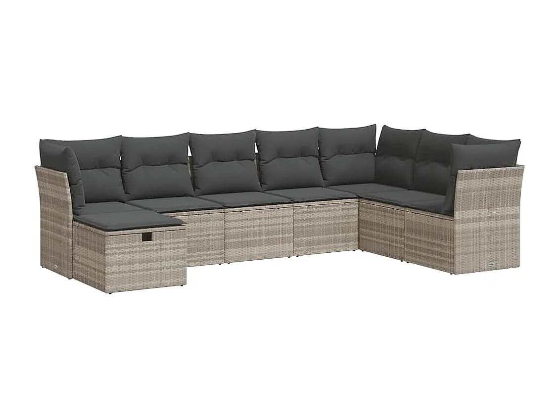 Salon de jardin 8 pcs avec coussins gris clair résine tressée
