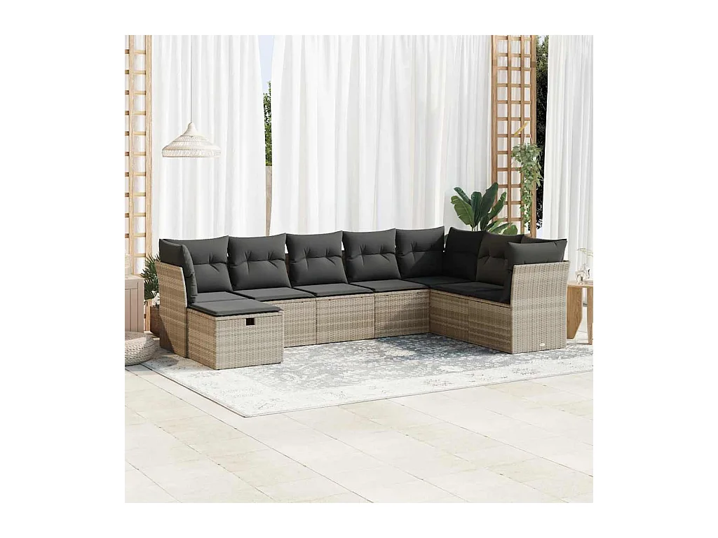 Salon de jardin 8 pcs avec coussins gris clair résine tressée