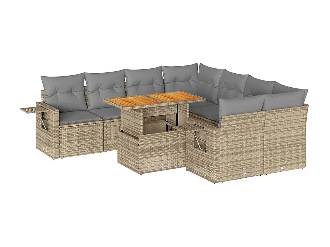 Salon de jardin avec coussins 9 pcs beige résine tressée