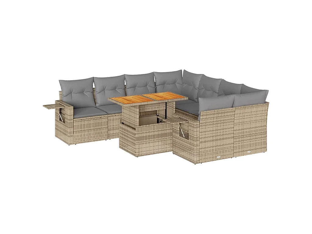 Salon de jardin avec coussins 9 pcs beige résine tressée