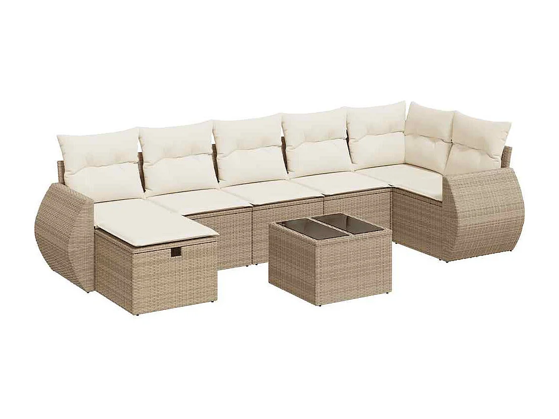 Salon de jardin avec coussins 8 pcs beige résine tressée