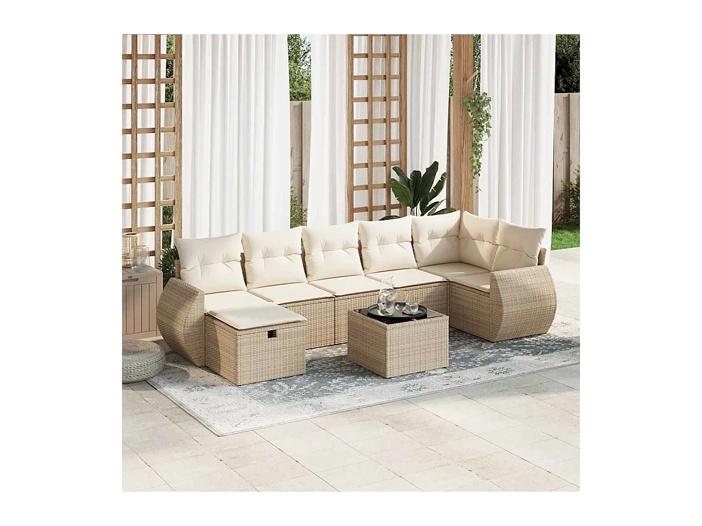 8-tlg. Garten-Sofagarnitur mit Kissen Beige Poly Rattan