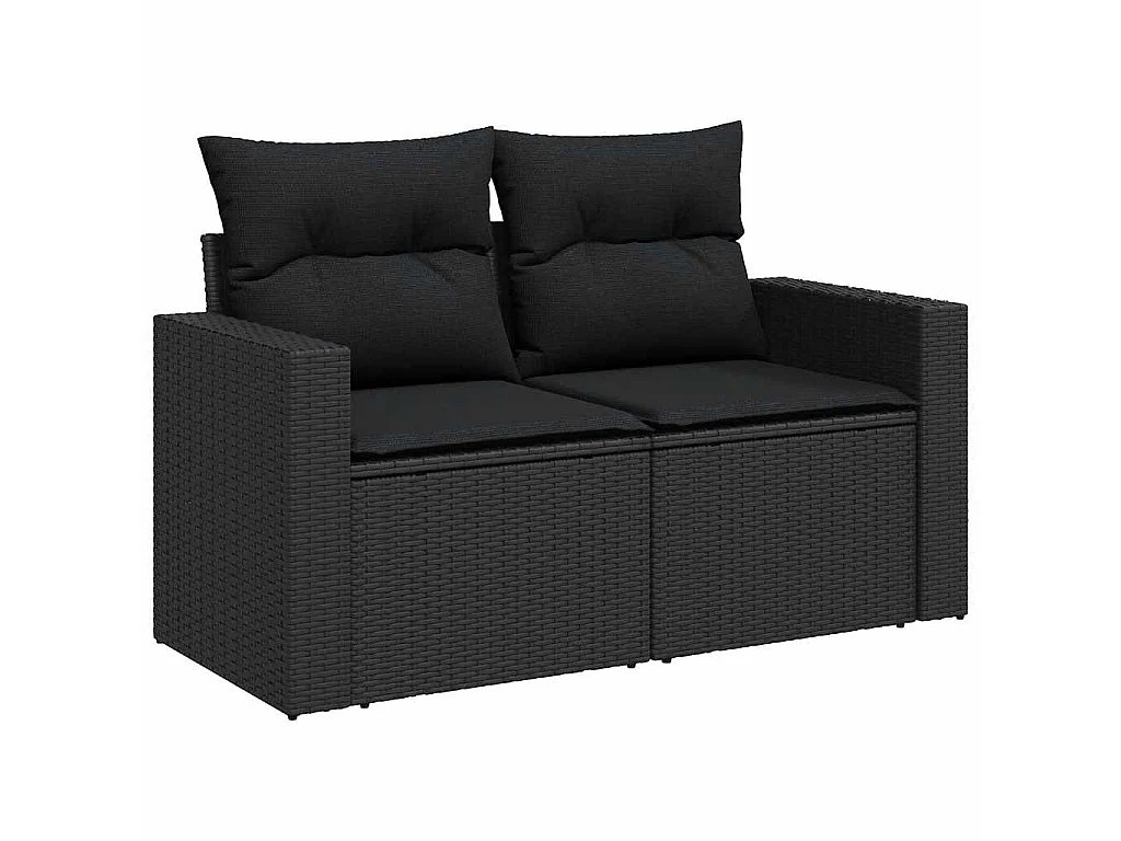 9-tlg. Garten-Sofagarnitur mit Kissen Schwarz Poly Rattan