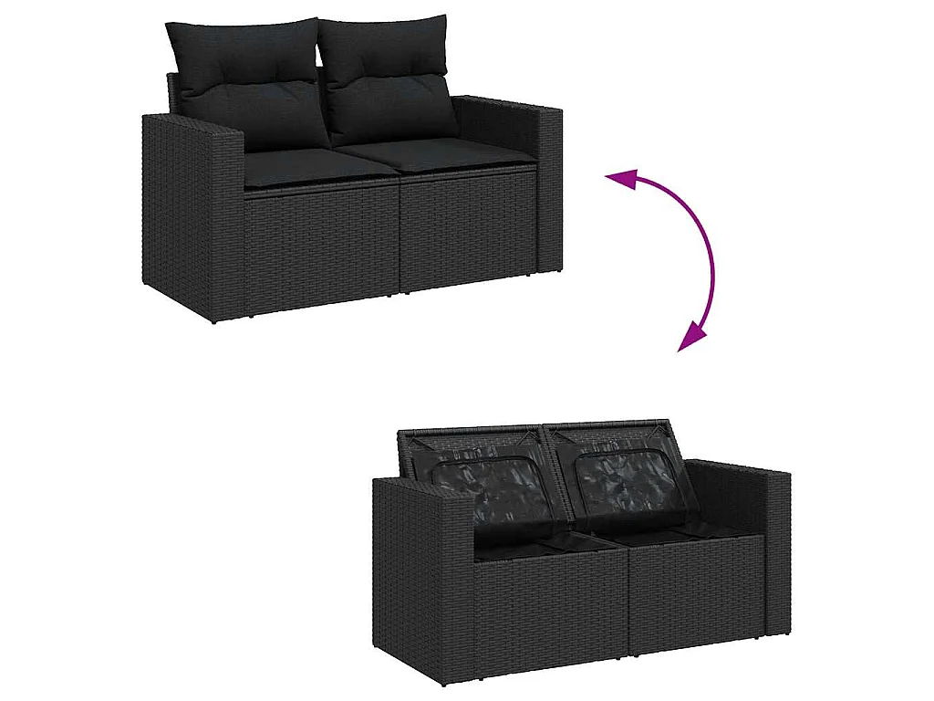 9-tlg. Garten-Sofagarnitur mit Kissen Schwarz Poly Rattan