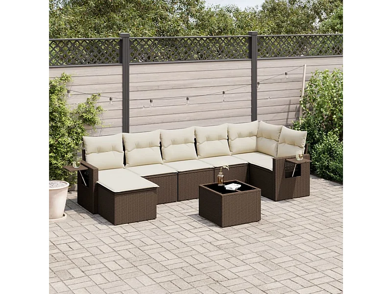 8-tlg. Garten-Sofagarnitur mit Kissen Braun Poly Rattan