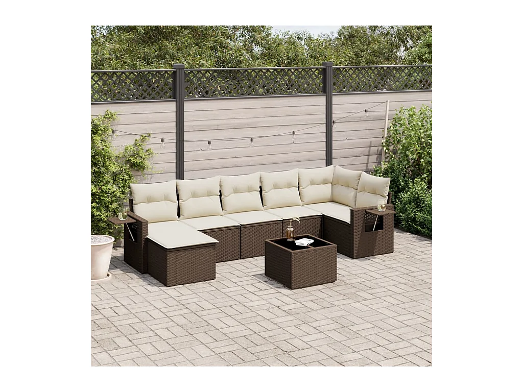 8-tlg. Garten-Sofagarnitur mit Kissen Braun Poly Rattan
