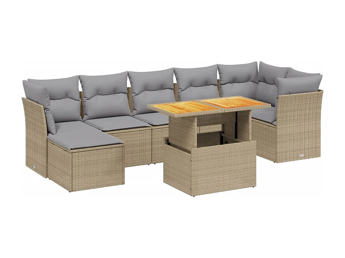 8-tlg. Garten-Sofagarnitur mit Kissen Beige Poly Rattan
