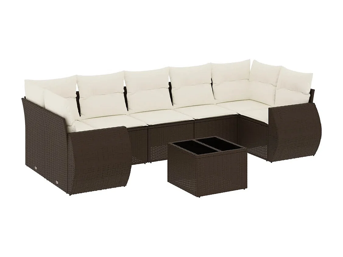 8-delige Loungeset met kussens poly rattan bruin