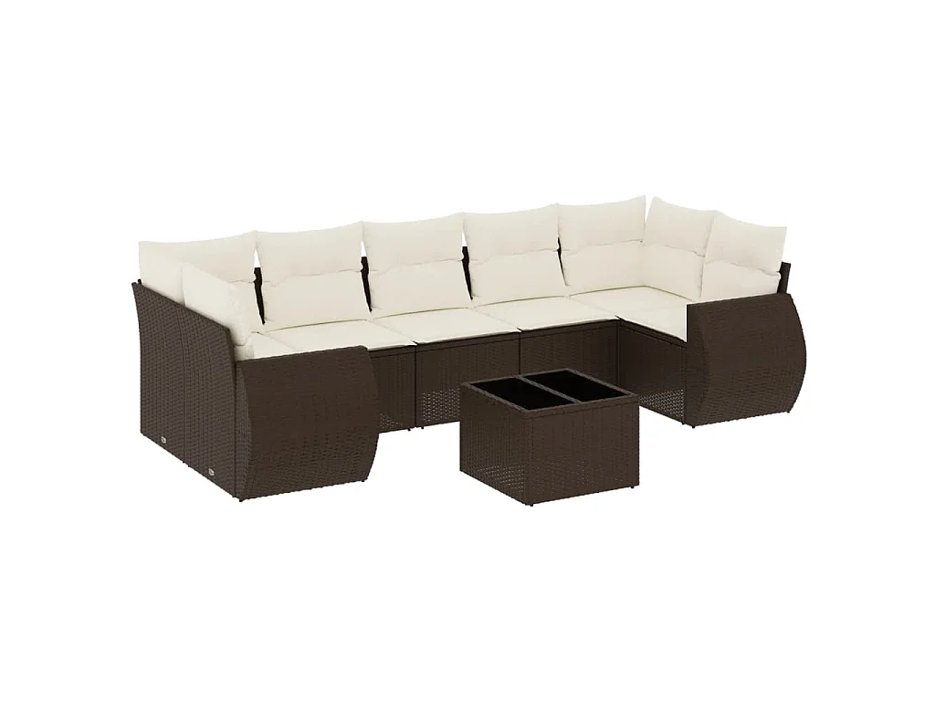 8-delige Loungeset met kussens poly rattan bruin