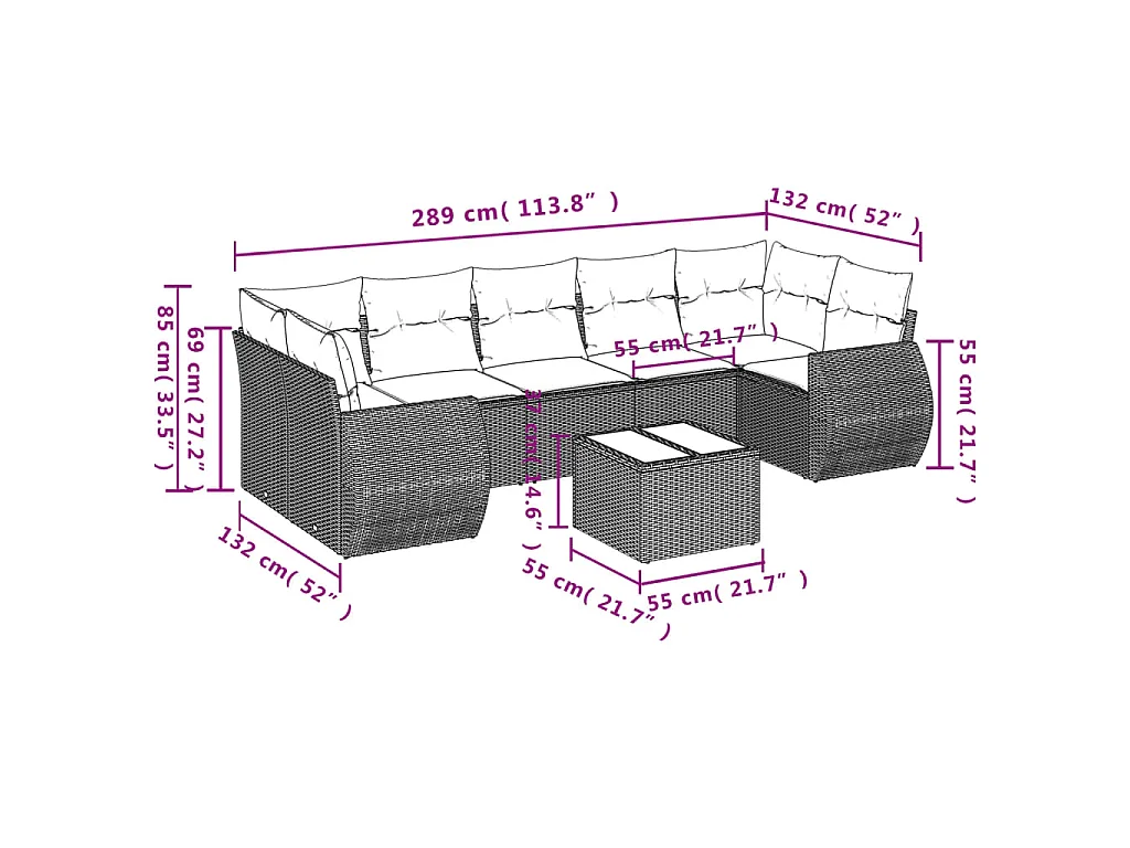 8-delige Loungeset met kussens poly rattan bruin