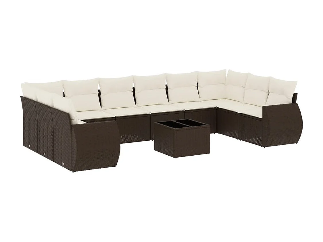11-delige Loungeset met kussens poly rattan bruin