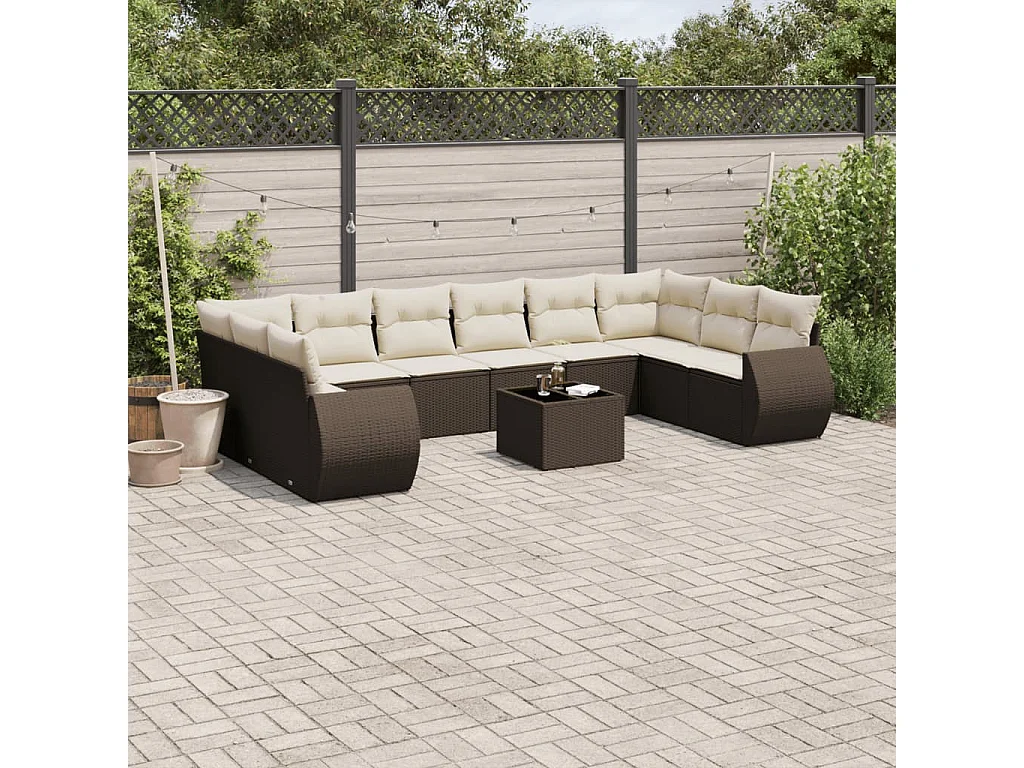 11-delige Loungeset met kussens poly rattan bruin