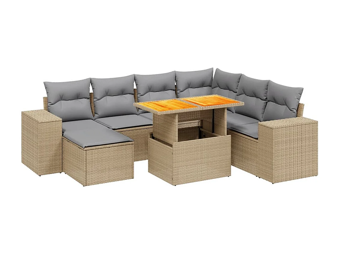 8-tlg. Garten-Sofagarnitur mit Kissen Beige Poly Rattan