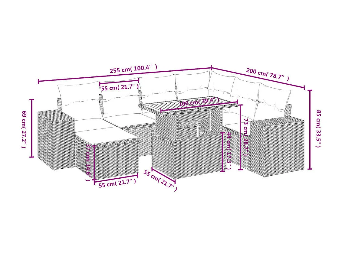 8-tlg. Garten-Sofagarnitur mit Kissen Beige Poly Rattan
