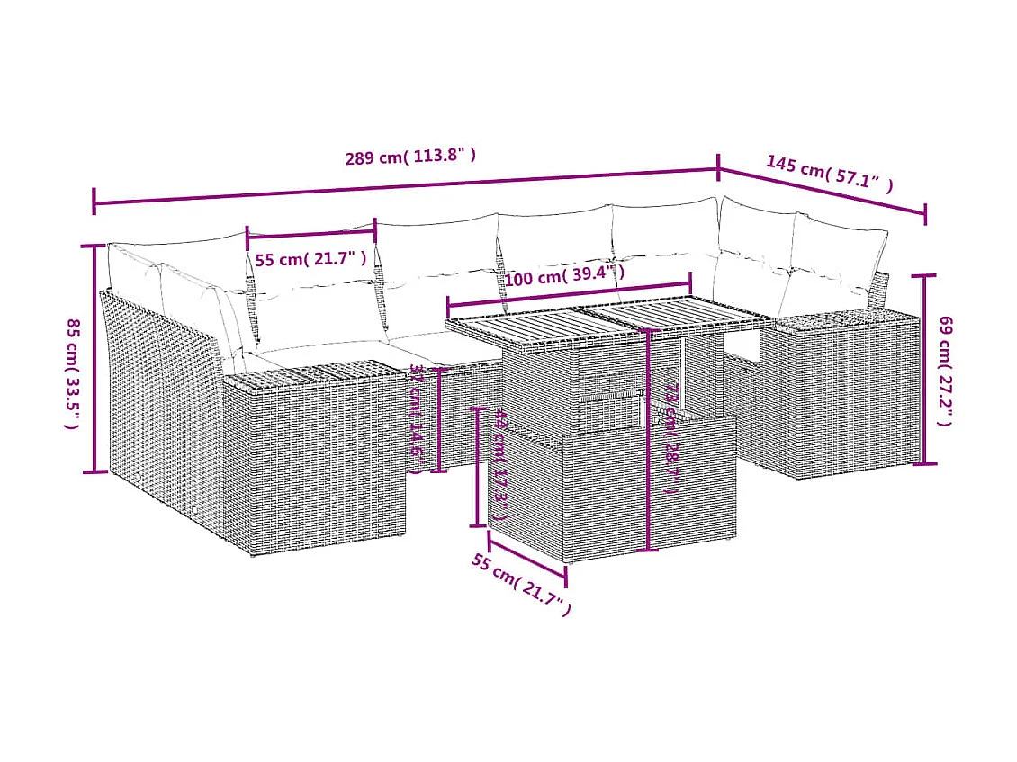 8-tlg. Garten-Sofagarnitur mit Kissen Beige Poly Rattan