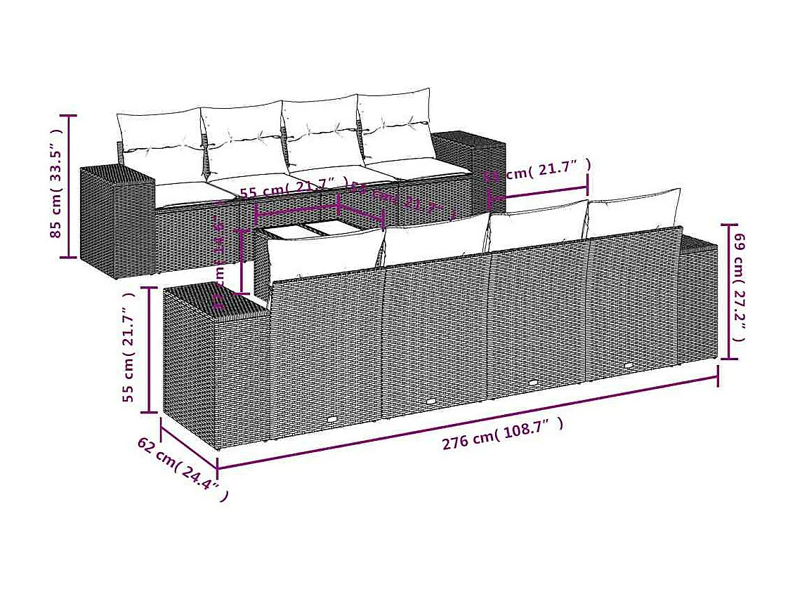 9-tlg. Garten-Sofagarnitur mit Kissen Hellgrau Poly Rattan