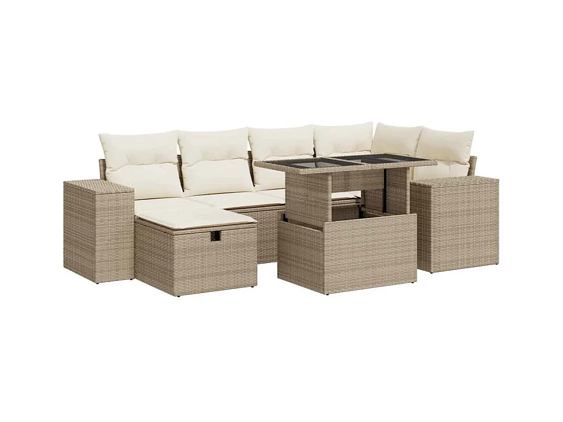 8-tlg. Garten-Sofagarnitur mit Kissen Beige Poly Rattan