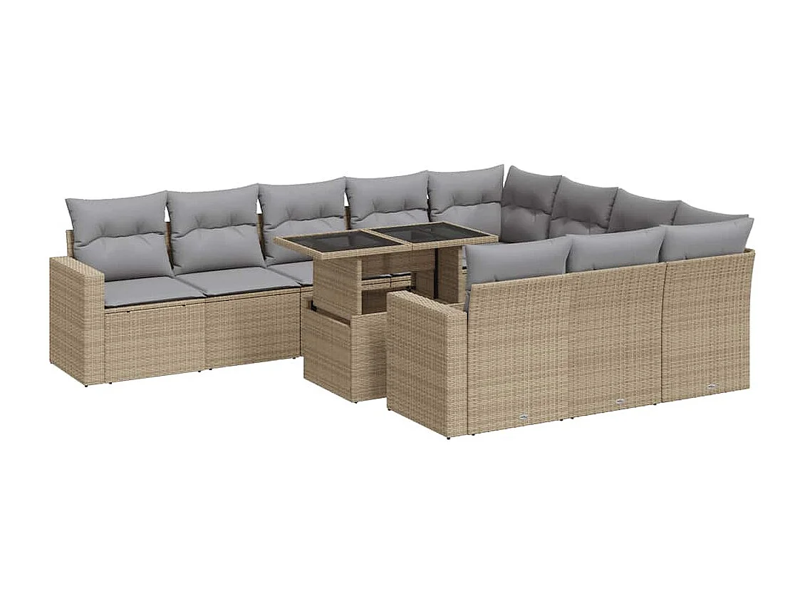 Salon de jardin 11 pcs avec coussins beige résine tressée