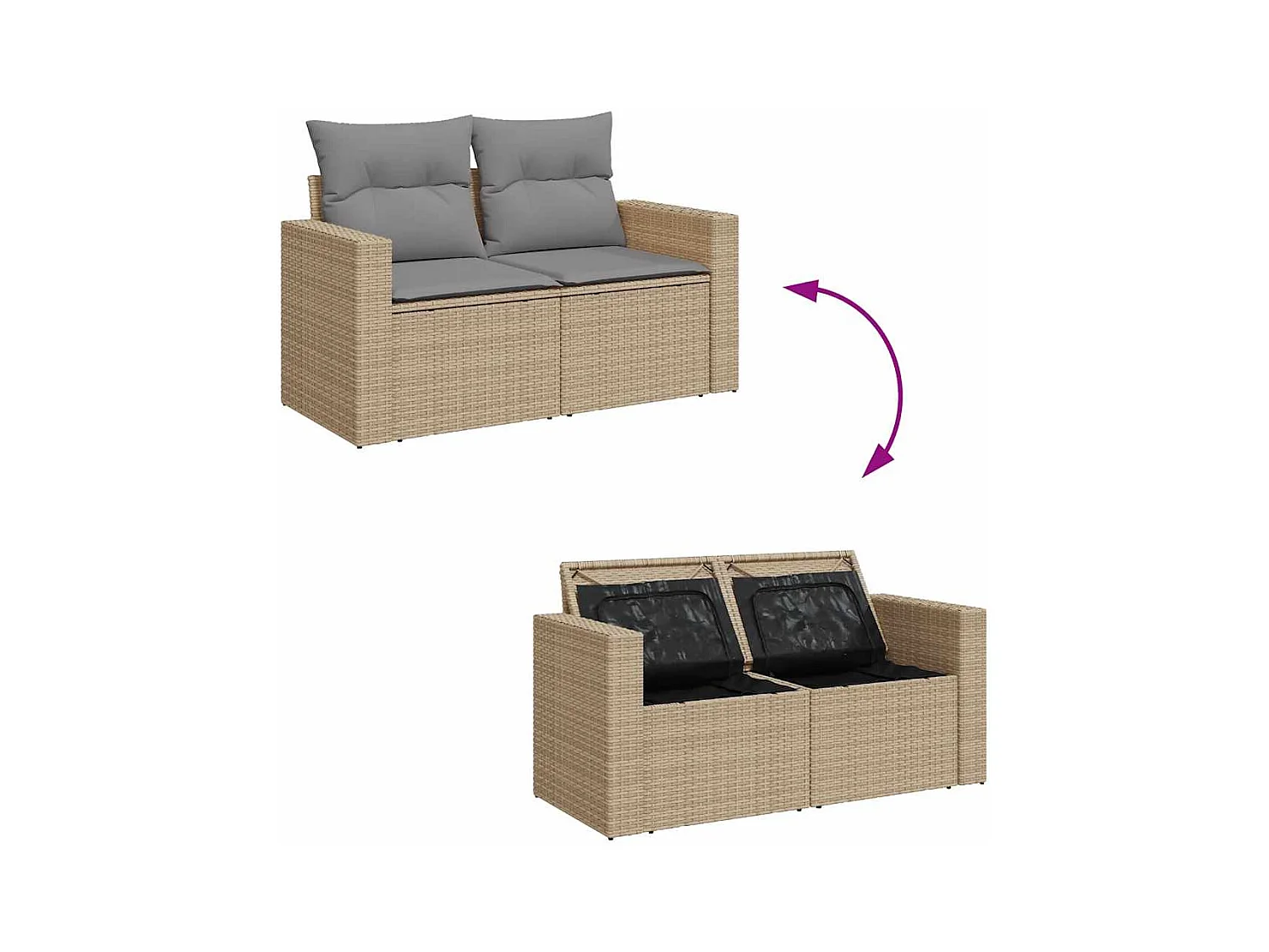 Salon de jardin 11 pcs avec coussins beige résine tressée