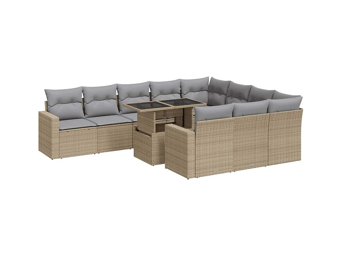 Salon de jardin 11 pcs avec coussins beige résine tressée