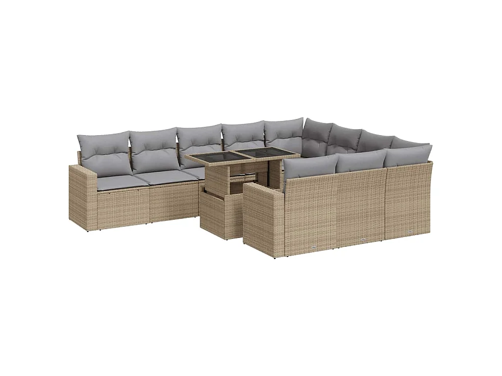 Salon de jardin 11 pcs avec coussins beige résine tressée