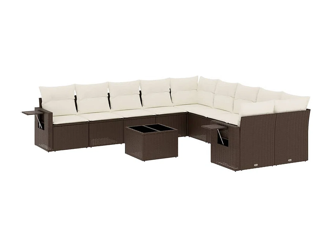 11-tlg. Garten-Sofagarnitur mit Kissen Braun Poly Rattan