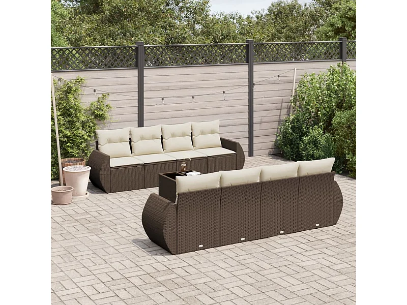 9-tlg. Garten-Sofagarnitur mit Kissen Braun Poly Rattan