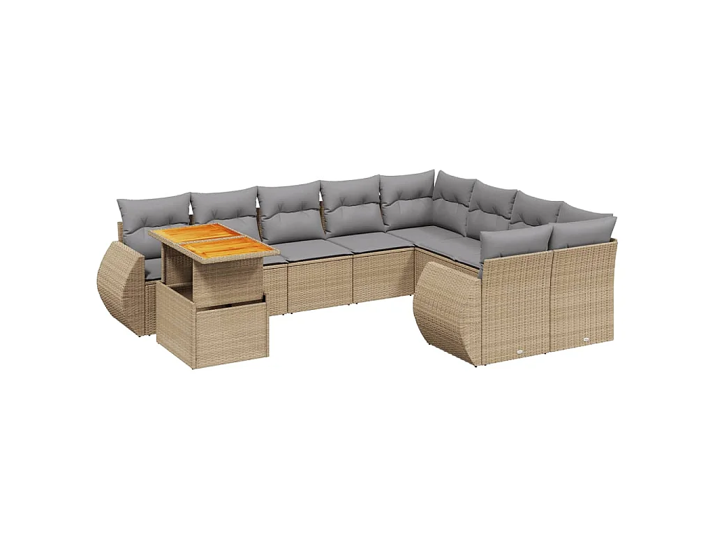 10-delige Loungeset met kussens poly rattan beige