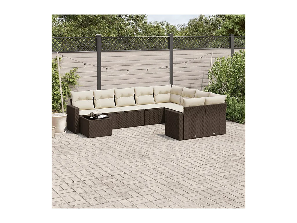 Salon de jardin 10 pcs avec coussins marron résine tressée