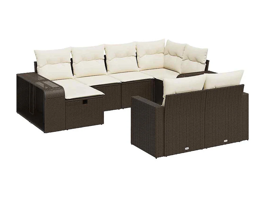 10-tlg. Garten-Sofagarnitur mit Kissen Braun Poly Rattan