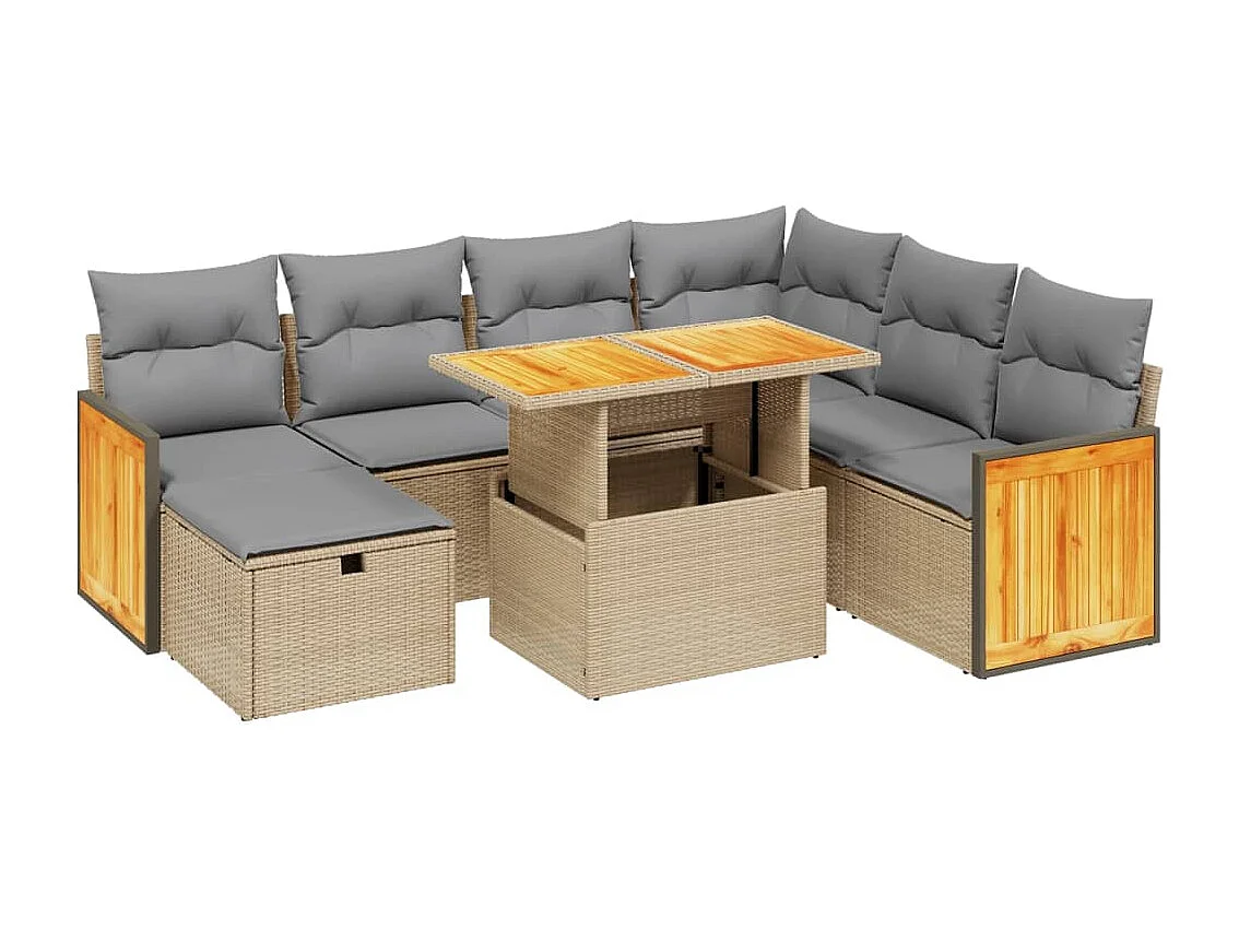 8-tlg. Garten-Sofagarnitur mit Kissen Beige Poly Rattan