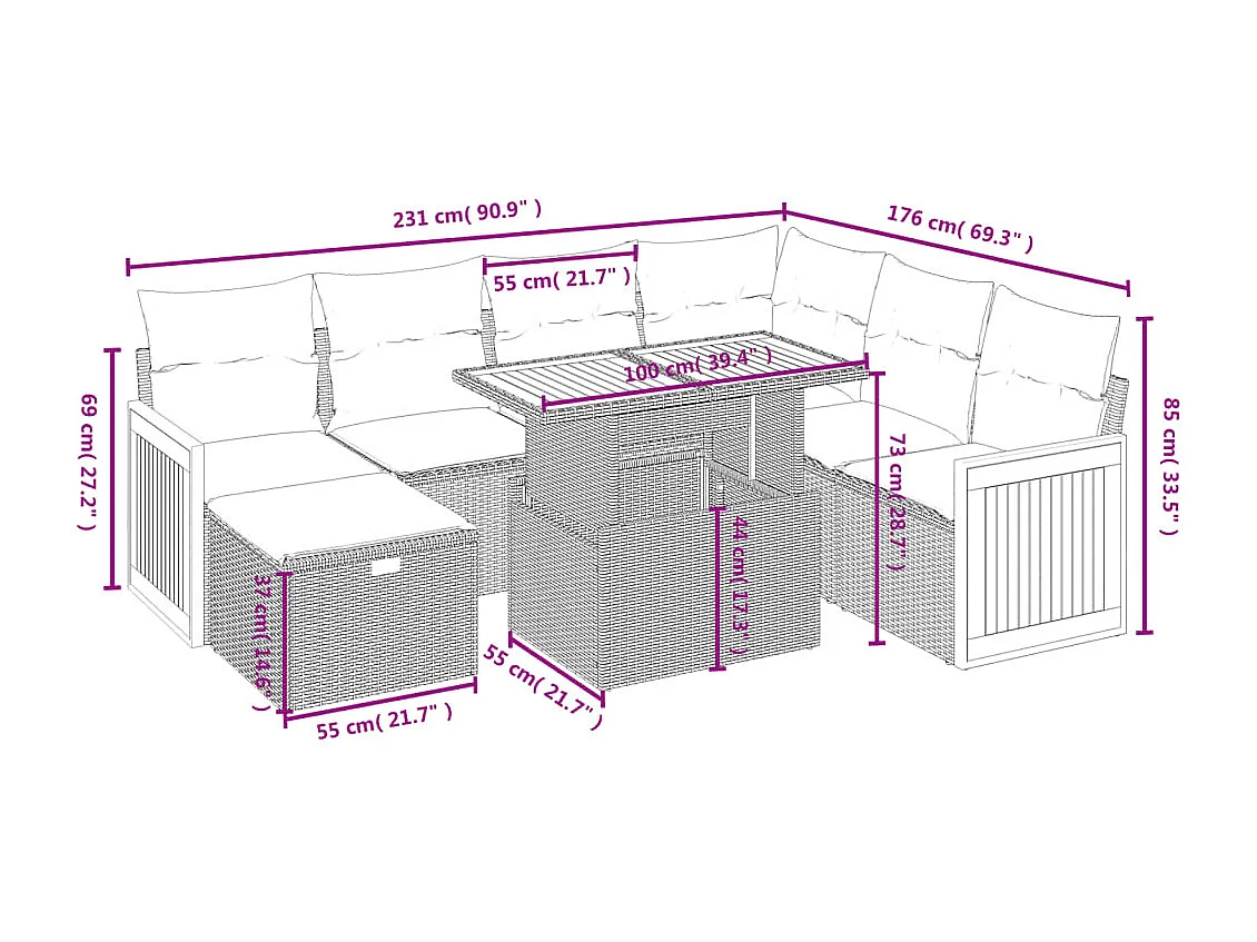 8-tlg. Garten-Sofagarnitur mit Kissen Beige Poly Rattan