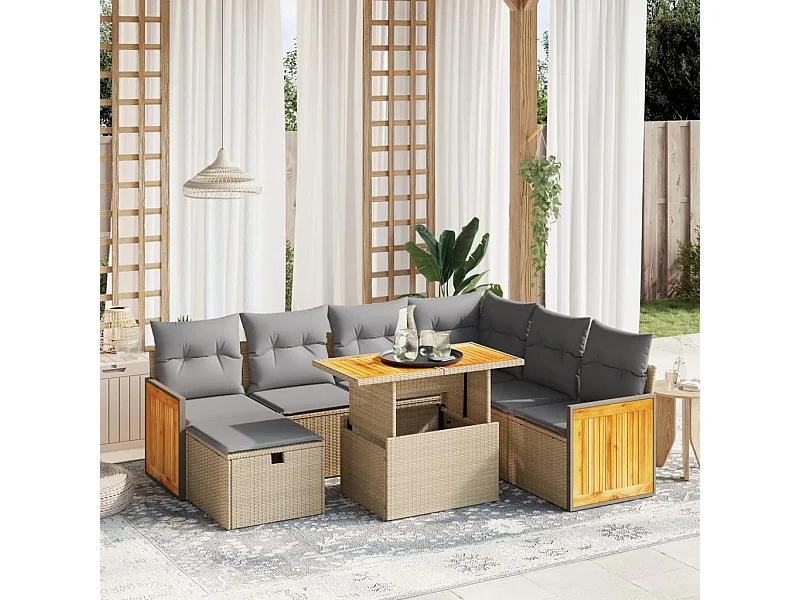 8-tlg. Garten-Sofagarnitur mit Kissen Beige Poly Rattan