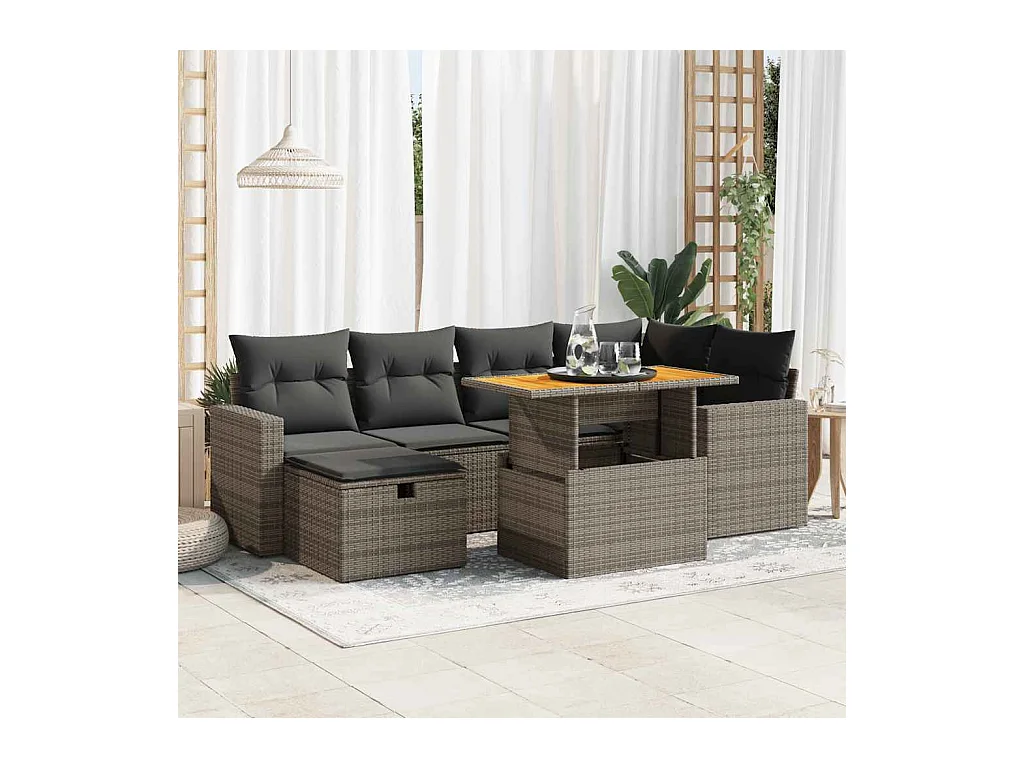 8-delige Loungeset met kussens poly rattan acacia grijs