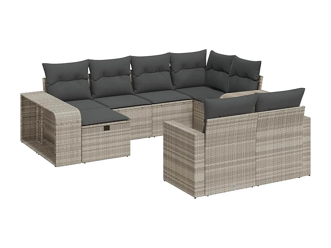 Salon de jardin avec coussins 10 pcs gris clair résine tressée