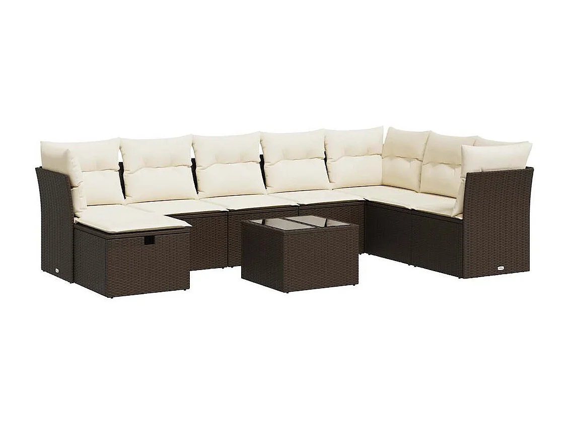 9-tlg. Garten-Sofagarnitur mit Kissen Braun Poly Rattan