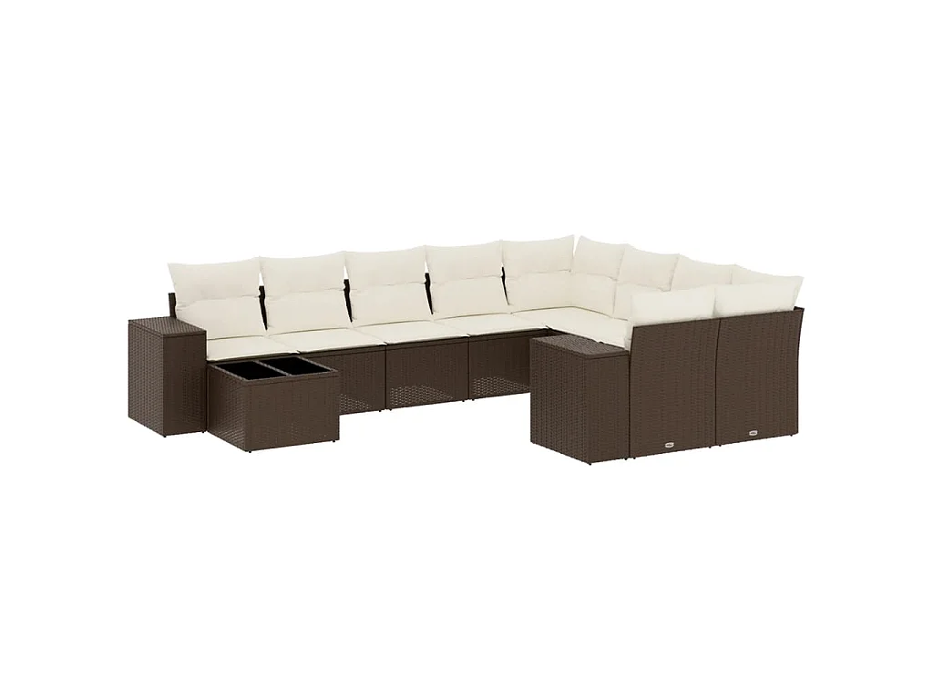 10-delige Loungeset met kussens poly rattan bruin