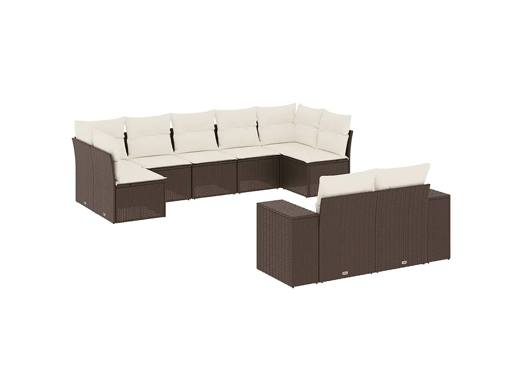 9-delige Loungeset met kussens poly rattan bruin