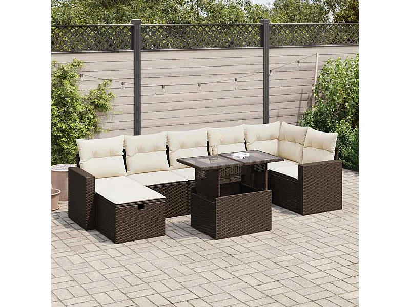 8-tlg. Garten-Sofagarnitur mit Kissen Braun Poly Rattan