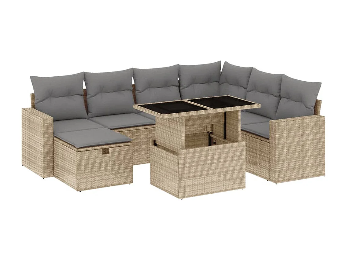 8 pcs conjunto de sofás p/ jardim com almofadões vime PE bege