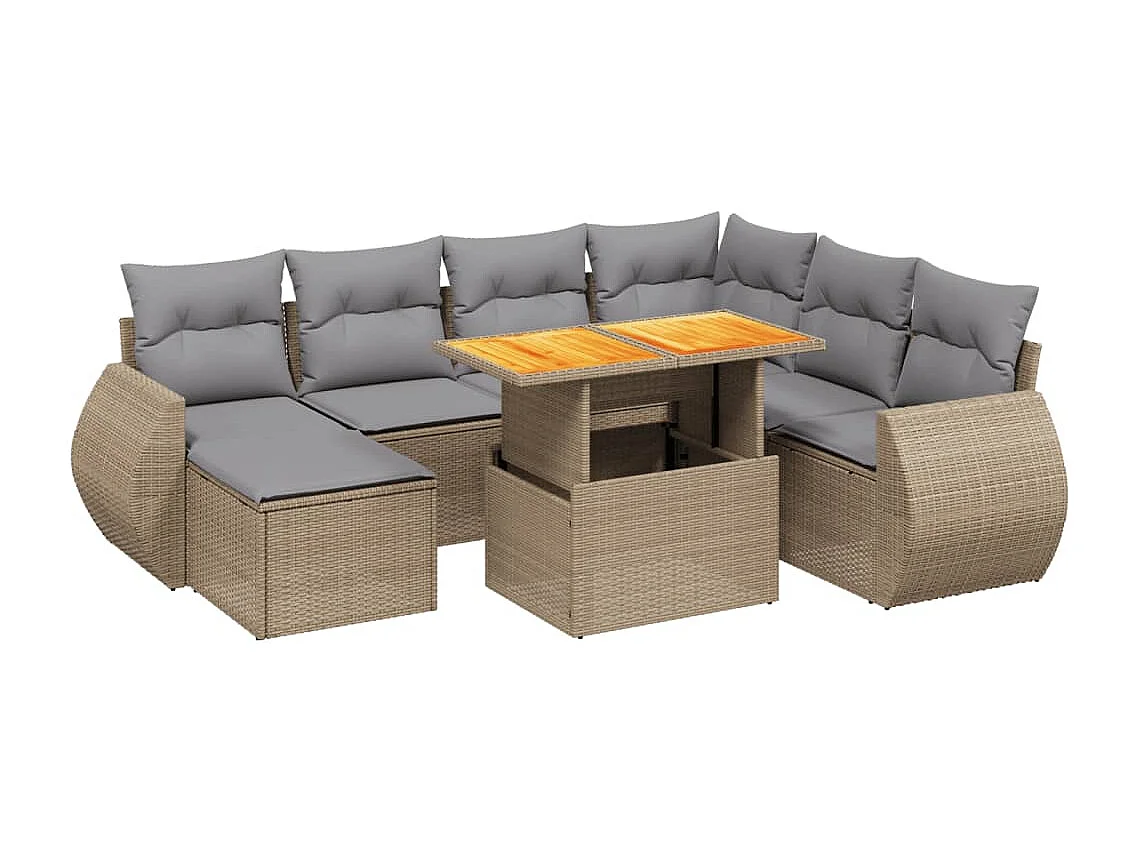 Salon de jardin avec coussins 8 pcs beige résine tressée