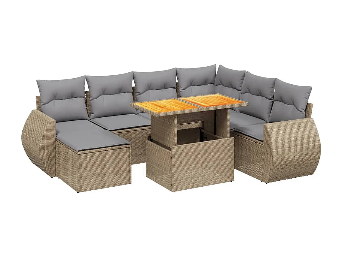 8-delige Loungeset met kussens poly rattan beige