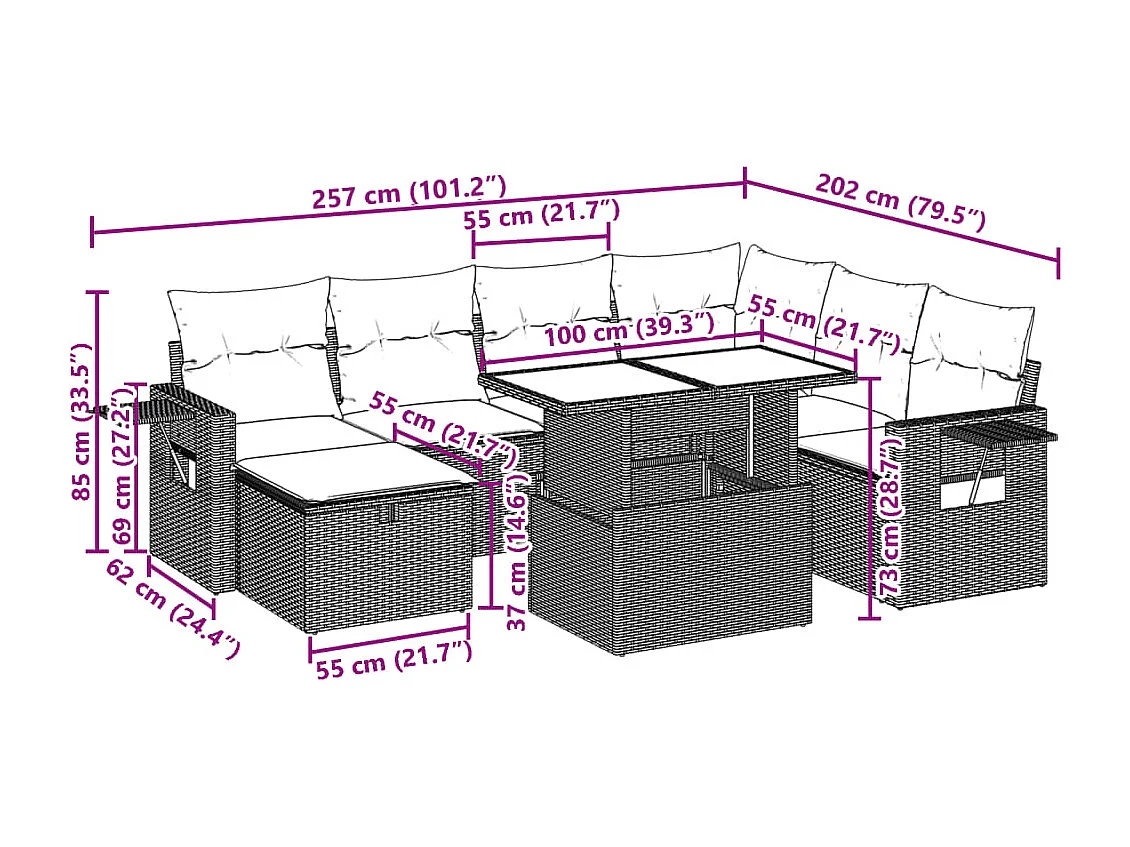 8-tlg. Garten-Sofagarnitur mit Kissen Beige Poly Rattan