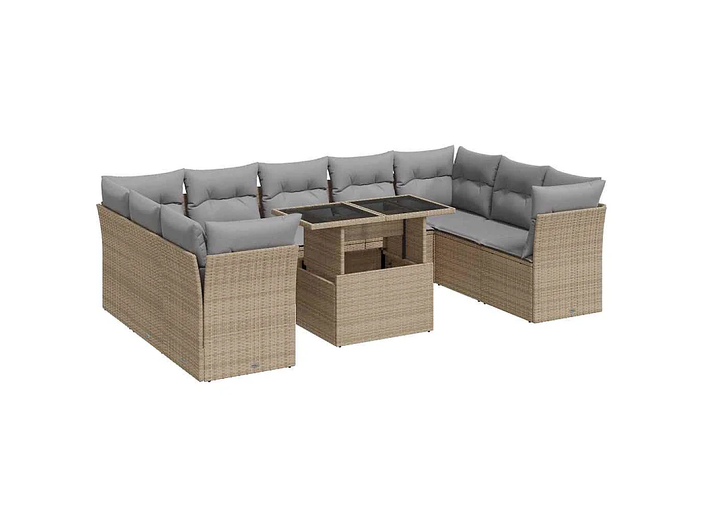 Set Divano da Giardino 10 pz con Cuscini Beige in Polyrattan