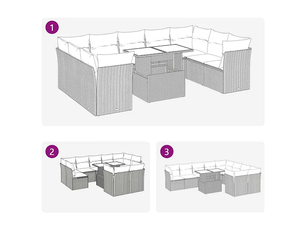 Set Divano da Giardino 10 pz con Cuscini Beige in Polyrattan
