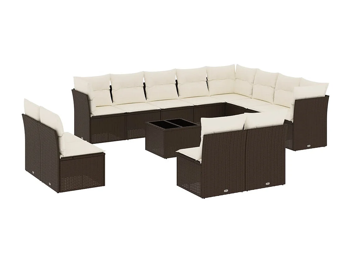 Salon de jardin avec coussins 13 pcs marron résine tressée